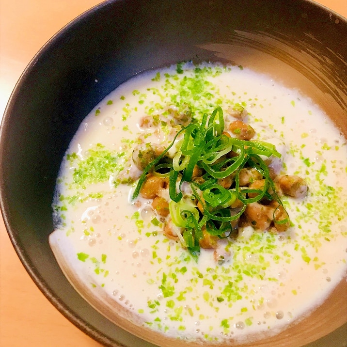 今日の納豆●豆乳＆卵白スープでいただく一品